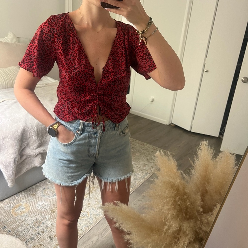Glassons Red Ruched leopard print Crop Blouse
